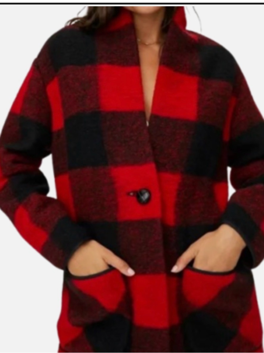 Wilfred Red and Black Buffalo-Check Pea Coat
